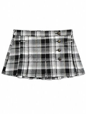 Guess, Vintage Pleated Mini Skirt, Black & White Plaid, Size 32